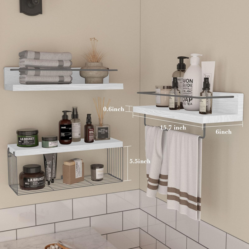 Floating Shelves Bathroom Cabinet, White/Silver