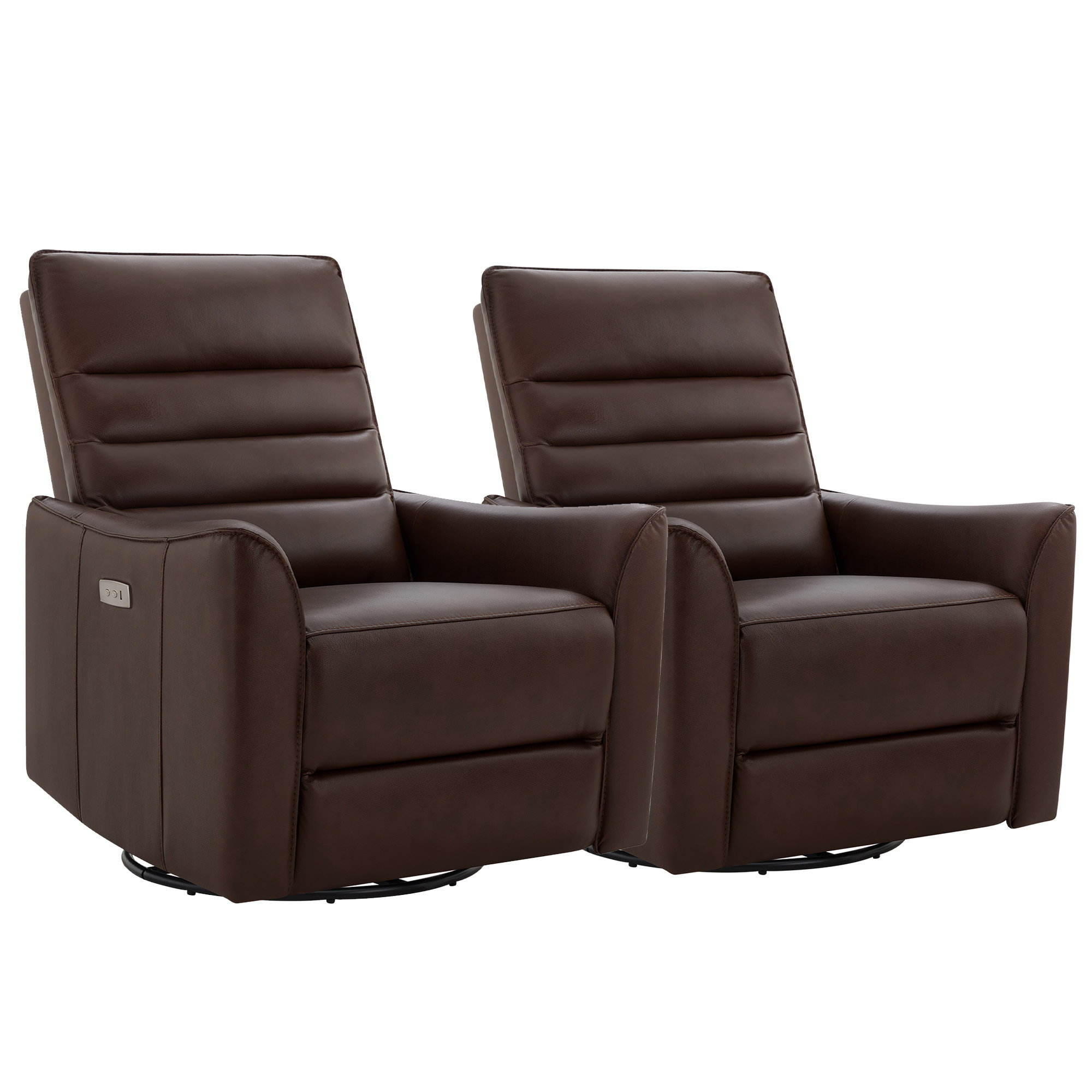 Akeem Gabi Genuine Leather Swivel Glider Power Recliner, Impression Cognac