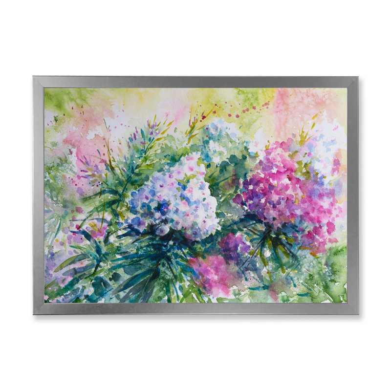 Mauve, rose, blanc, fleurs, lilas - reproduction d'art sur toile, H 24 po x l 36 po x P 1 po, Cadre argenté