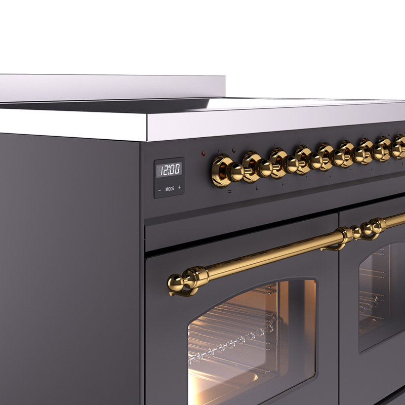 Cuisinière à induction 40 pouces avec 6 éléments à induction ILVE Nostalgie II Series (porte en verre), Graphite mat / laiton