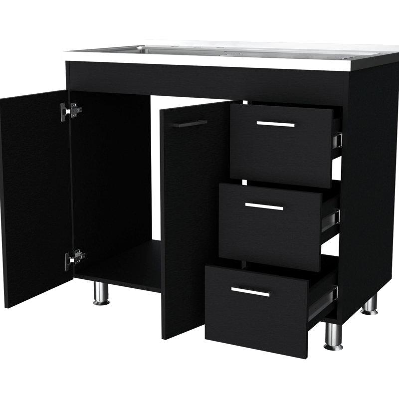 Black 3 2-Door Cabinet For Kitchen - Increase Storage Efficiency With 3 Drawers And 2 Doors Solution