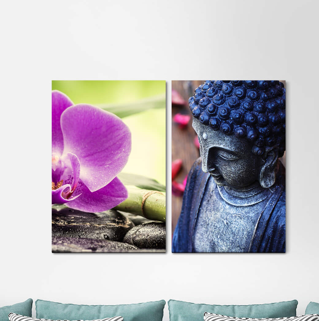 2-tlg. Leinwandbilder-Set - Fotografie „Orchid Blossom Flower Buddha Meditation Yin Yang Mindfulness”