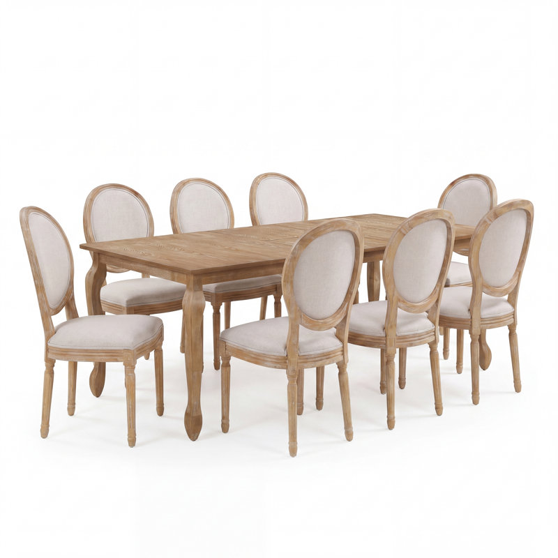 Jair 8-Person Dining Table Set With Upholstered Chairs & Expandable Table, 9 Pieces: Table, 8 Chairs
