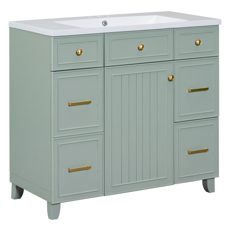 Meuble-lavabo luxueux avec caractéristiques haut de gamme et design fonctionnel, Vert, Doré