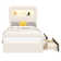 Upholstered Bed Frame, Storage Bed with LED and Charging Station