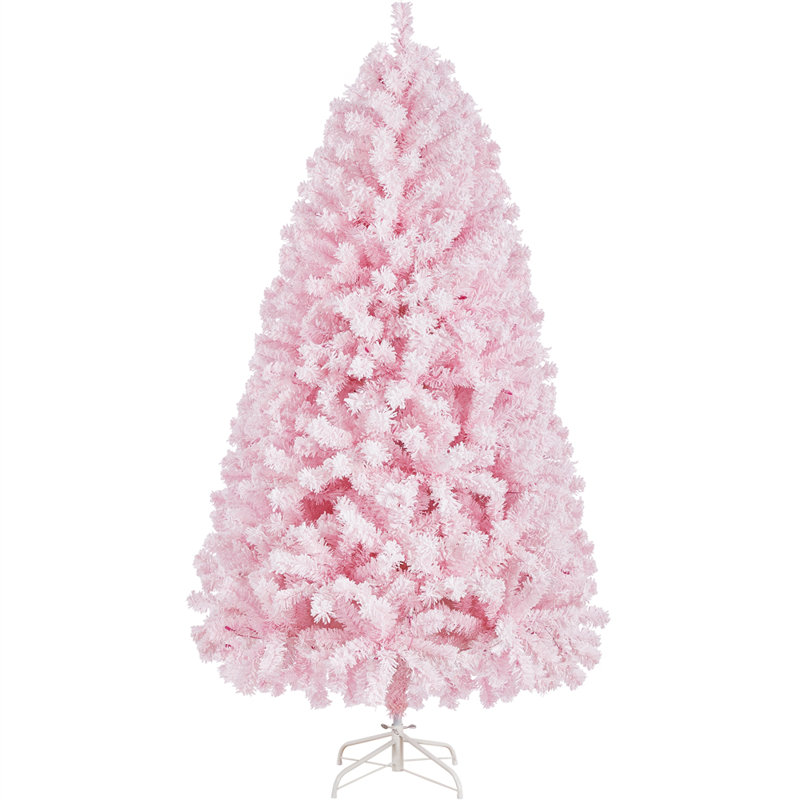 Pre-lit Flocked Artificial Christmas Tree with Foldable Stand, 6'