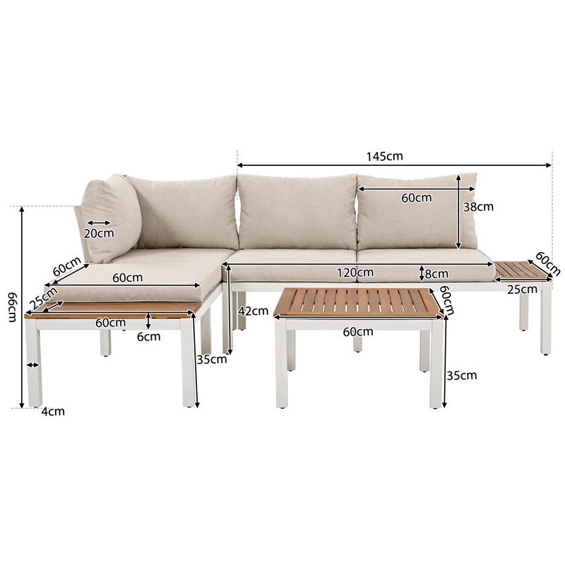 Outdoor Edgecomb Powder Coated Steel 4 - Person Seating Group with Cushions, White/Brown, Beige
