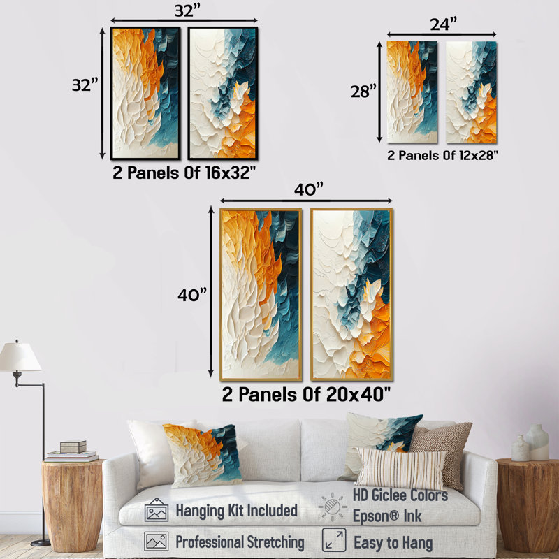 Biomorphism Wave to Sand Migre I - Collection d'art mural abstrait 2 panneaux, Cadre flottant doré, H 28 po x l 25 po