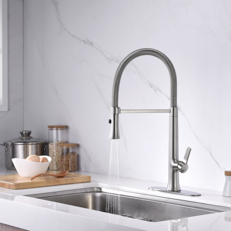 Nita Collection High-Arc Single Handle Kitchen/Bar Faucet with 2-Function Pull-Out Spring Spout Sprayer - Brushed Nickel