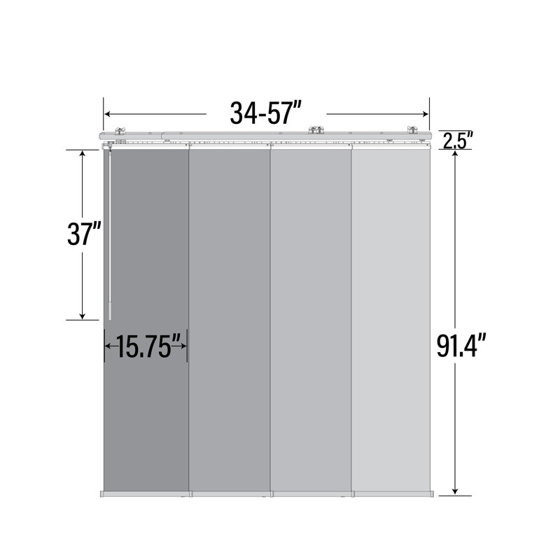 Rail extensible simple 4 panneaux Clay l 34 po à 57 po x H 91,4 po, largeur de panneau 15,75 po