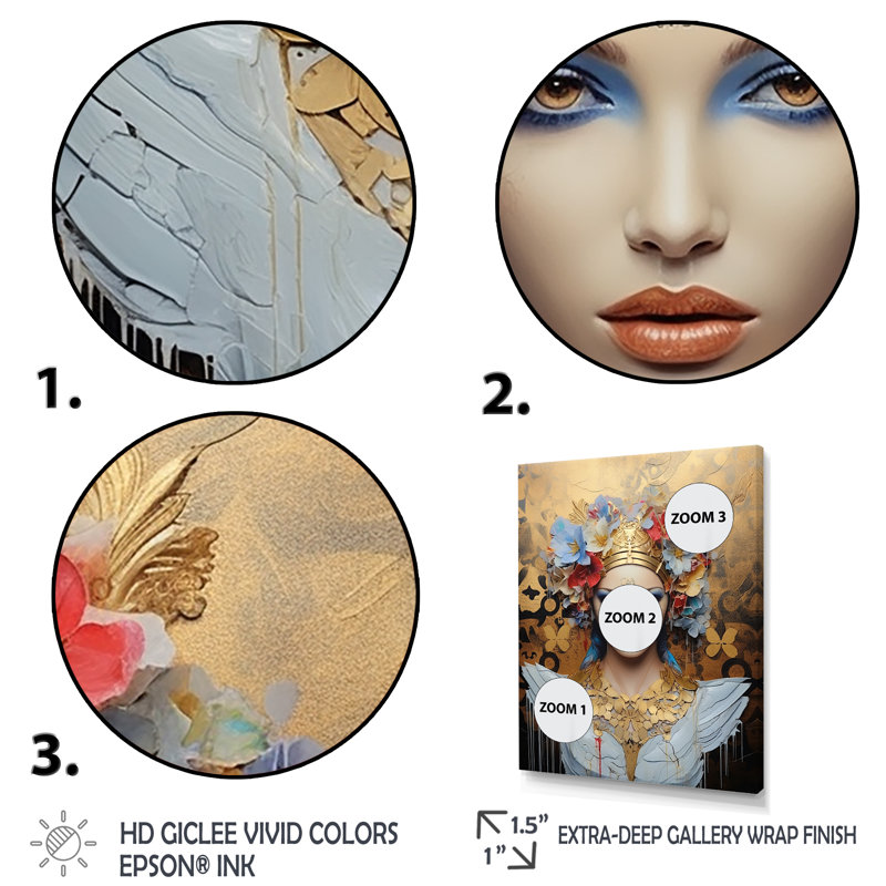 Portrait de femme à la mode - art mural glam, Cadre flottant doré, H 20 po x l 12 po x P 1 po