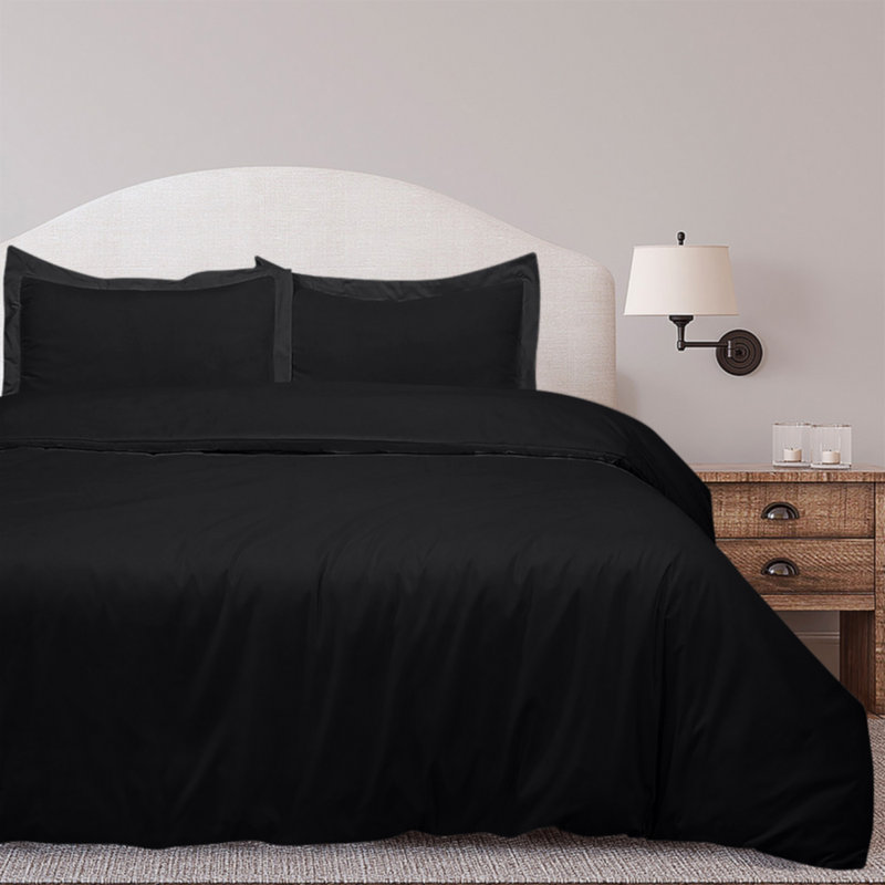 Ensemble de housse de couette en microfibre , Noir, Housse de couette double + 2 taies d'oreiller stan