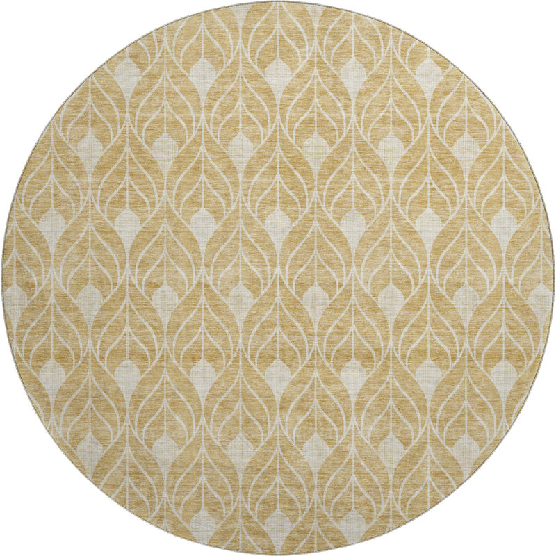 Premium Machine Washable Prisco Gold Rug, Round 8'