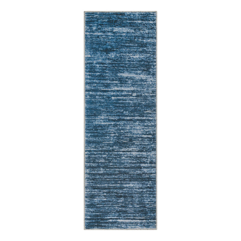 Tapis bleu en chenille tissé à la machine Montagne, Tapis de couloir 2 pi x 6 pi