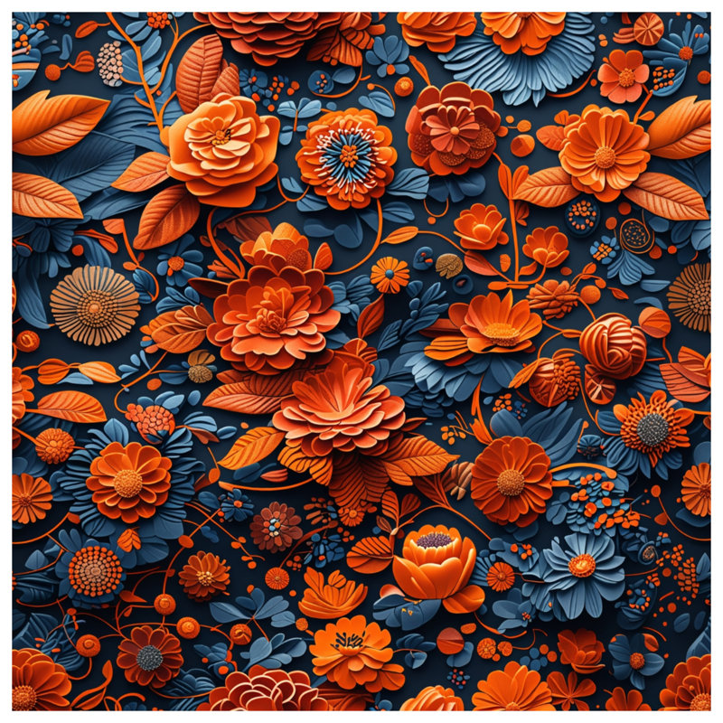 Orange Blue Floral Arrangement Window Curtains, Floral Sheer & Blockout Curtains - 1 Panel, 50 po x 80 po - 1 panneau