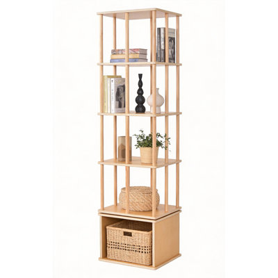 Tour de bibliothèque pivotante à 360° en bois massif à 5 niveaux, bibliothèque ronde à roulettes, rangement d'angle gain de place pour enfants et adultes, chambre, salon, bureau