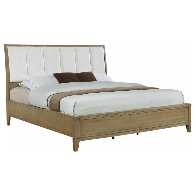 Leny Upholstered Eastern King Panel Bed Natural Pine, King
