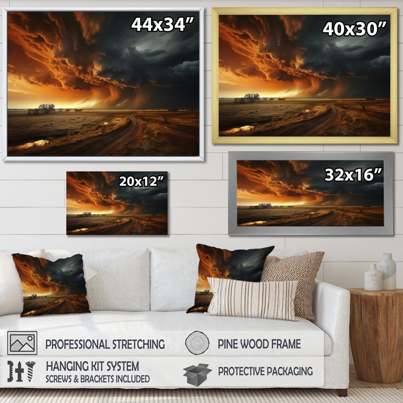 Vibrant Storm Twister III - Landscapes Canvas Wall Art, H 34 po x l 44 po, Cadre flottant noir