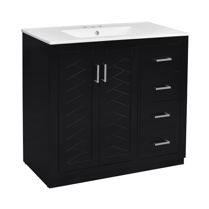Ensemble de meuble-lavabo avec lavabo en céramique 36 po, Noir, 36"