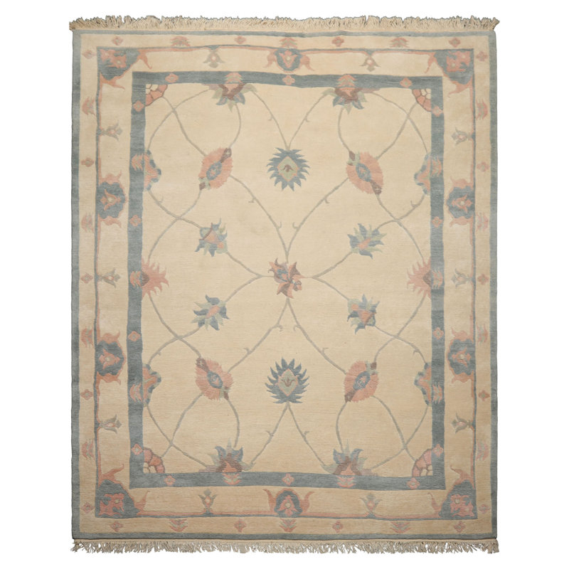 Tapis tufenkian en laine noué à la main ivoire 8 x 10 8 pi