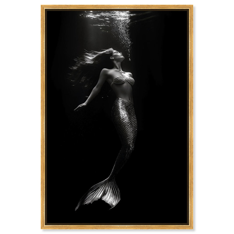 «Mermaid Deep Canvas» par Art Remedy, H 31 po x l 21 po, Cadre flottant, Or