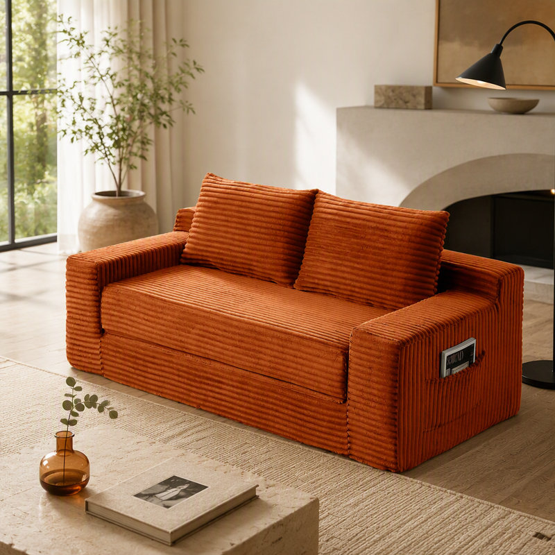 Canapé-lit à mémoire de forme en mousse, lit convertible 2 en 1 pliant, sans assemblage, Orange Velvet