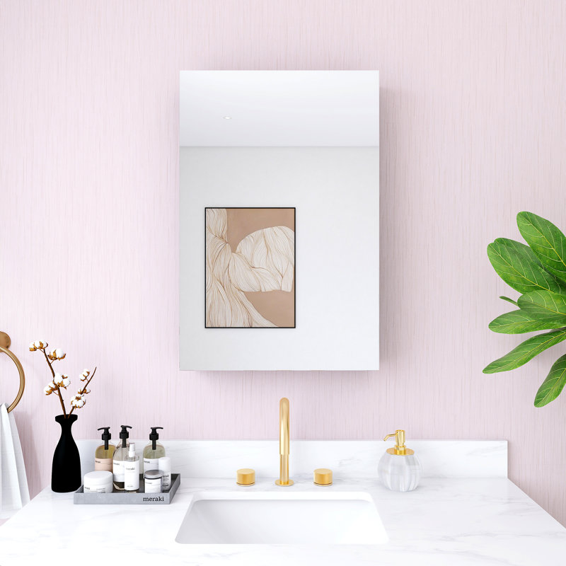 Miroir de pharmacie encastré ou mural sans cadre avec tablettes en verre réglables, H 30 po x l 20 po x P 4,82 po