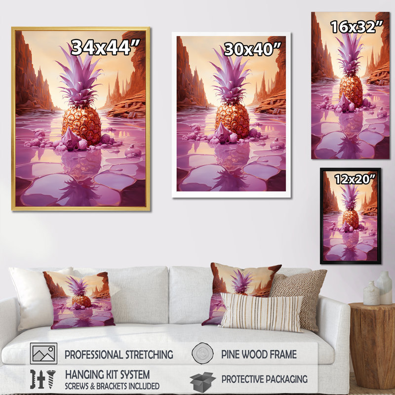 «Exotic Pineapple Oasis I», reproduction sur toile, H 32 po x l 24 po x P 1 po, Cadre photo blanc