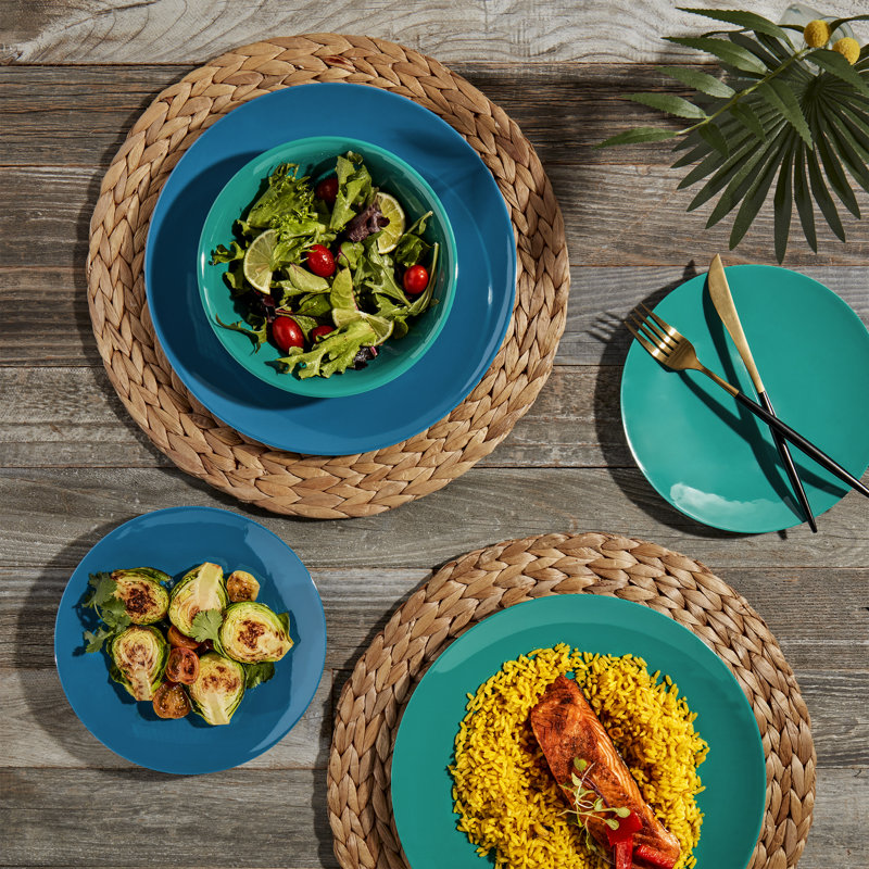 Blue and Green Melamine Dinnerware Set, Service for 4