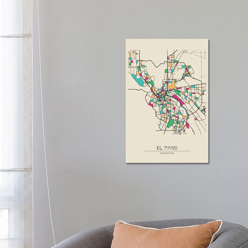 El Paso, Texas Map by Ayse Deniz Akerman - Wrapped Canvas Gallery-Wrapped Canvas Giclée, 66.04 cm H x 45.72 cm W x 3.175 cm D
