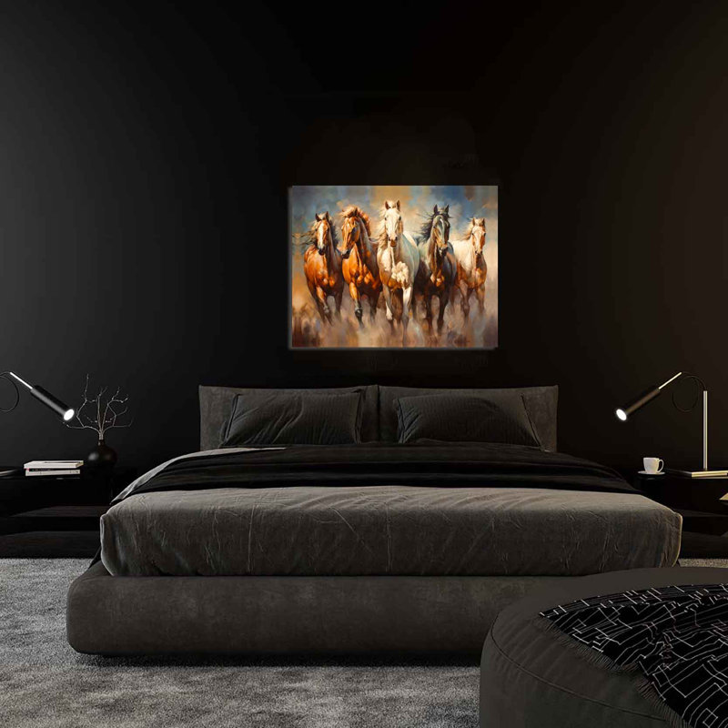 Équipe de cinq chevaux sur toile, Toile tendue