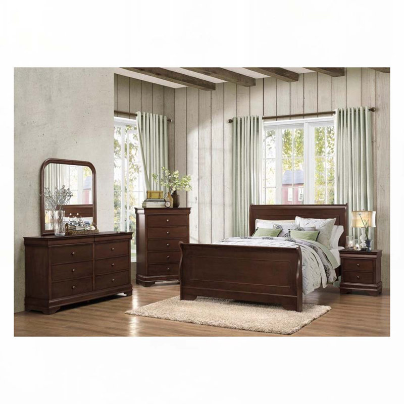 Lit de style traditionnel avec tête de lit en bois, Grand