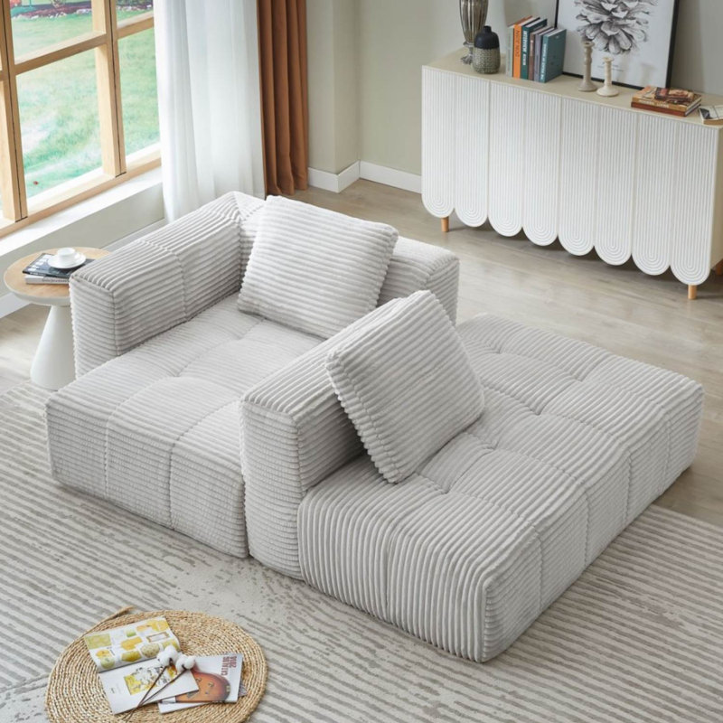 Canapé modulaire en velours côtelé 107,5 po, Gris