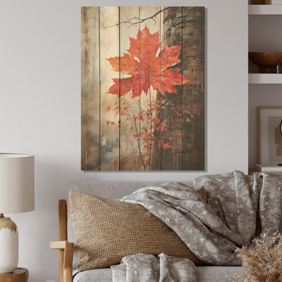 Maples Mark Autum Red - Tree Maple Wood Art On Natural Pine Wood