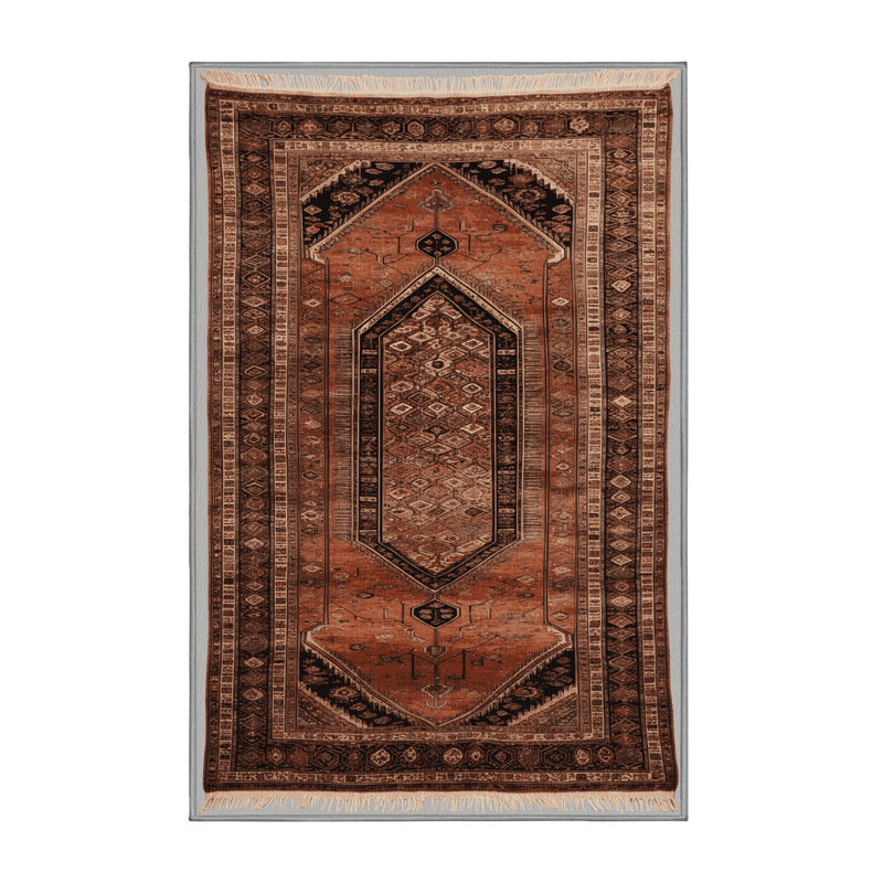 Tapis brun turc lavable à la machine, Rectangle 4pi x 6 pi