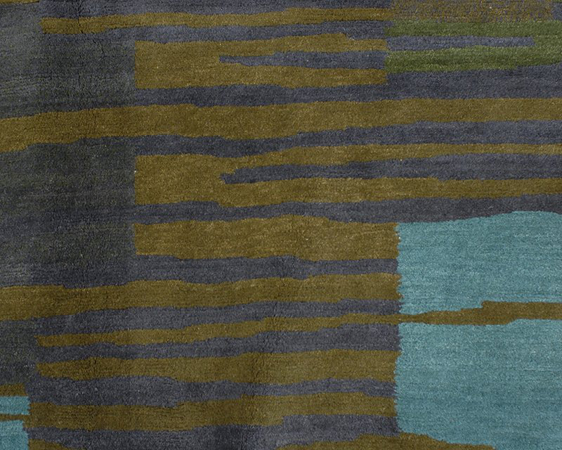 Righe Wool Abstract Area Rug in Green, Rectangle 3' x 5'