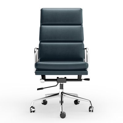 Genuine Leather Ergonomic Office Desk Chair, Mid‑Century Swivel Conference Chair with Lumbar Support