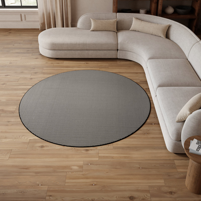  Courtyard 8' x Round Black White Modern Rug, Round 8'