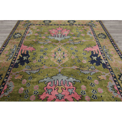 Tapis multicolore en laine noué à la main Oushak William Morris vert, rouille