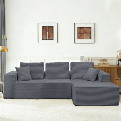 108” Corduroy Cloud Sectional Couch, Compressed Modular Sectional Sofa With Deep Seat, Corduroy Boneless Couches, L-Shaped Sofa For Living Room