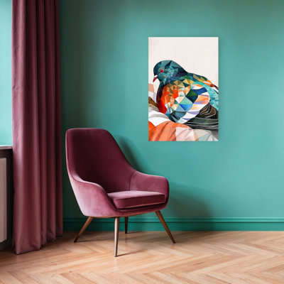 Vibrant Geometric Pigeon Abstract Colorful Geometric Bird Nature Wildlife Wall Art Print 1 Piece Wrapped Canvas Wall Art