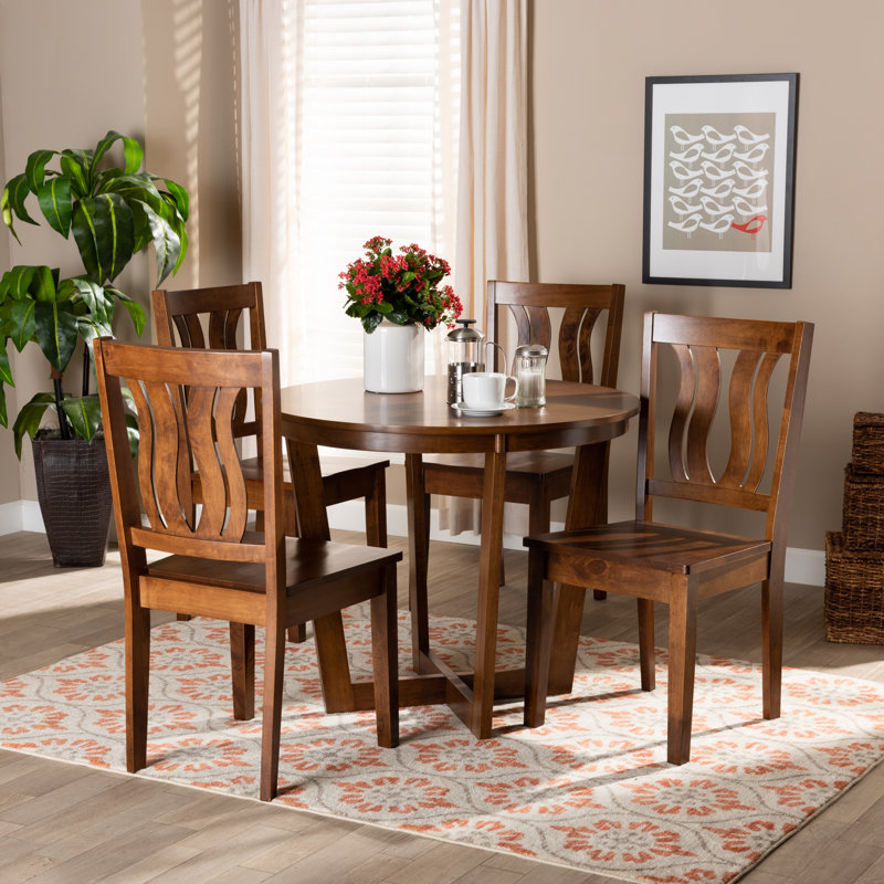 Ensemble de salle à manger 5 pièces de style moderne avec bois au fini noyer, H 37,4 po x l 17,9 po x P 19,9 po , Noyer brun