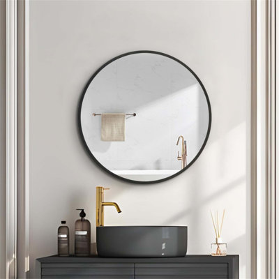Élégante armoire à pharmacie murale avec cadre en métal 24 po x 24 po avec miroir durable et rangement