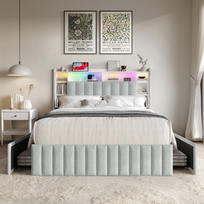 FULL SIZE BOOKCASE BED IN LIGHT GREY CHENILLE