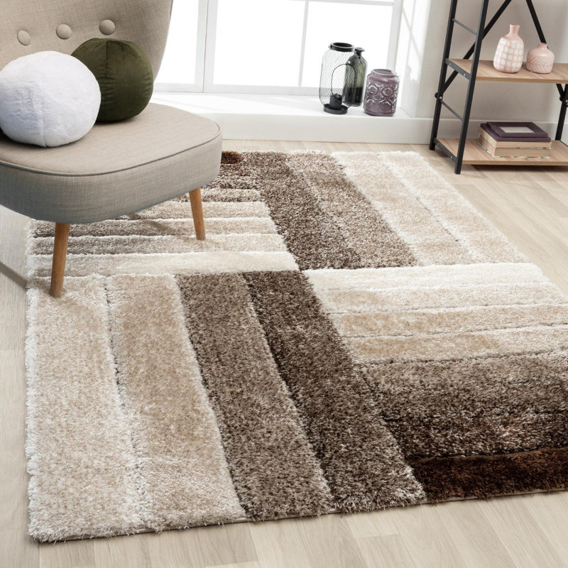 Tapis tissé à la machine à motif géométrique rectangulaire brun Lantanas, Rectangle 8 pi x 10 pi