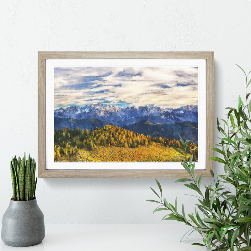 View of the Alps in Austria - Picture Frame Graphic Art, Oak, 48cm H x 65cm W x 2cm D