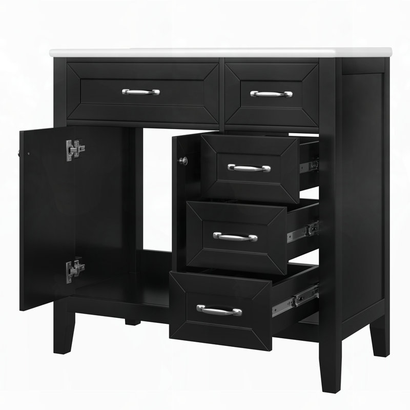 Armoire de salle de bain avec tiroirs, Noir, Argent argent
