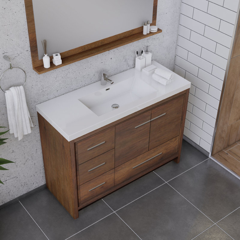 Ensemble de meuble-lavabo simple 41,9 po avec surface solide Taasi, Bois de rose