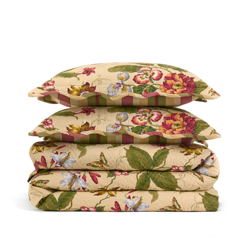 Waverly Laurel Spring 100% Cotton Quilt Set, Laurel Spring, King Quilt + 2 Shams