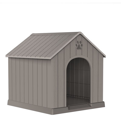 25.84" H Resin Portable Dog House(Light Brown/Gray)